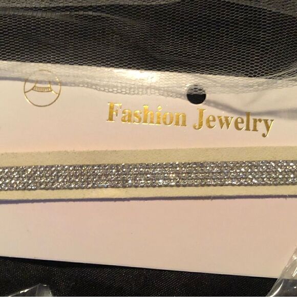 Prom accessory bundle – Sash, bling choker, 2 fur gray bracelets, bling necklace - Picture 5 of 5
